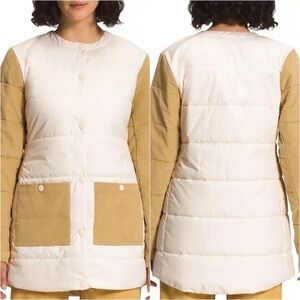 The North Face Harway Collarless Corduroy Midi Puffer Jacket Snap Quilted Coat